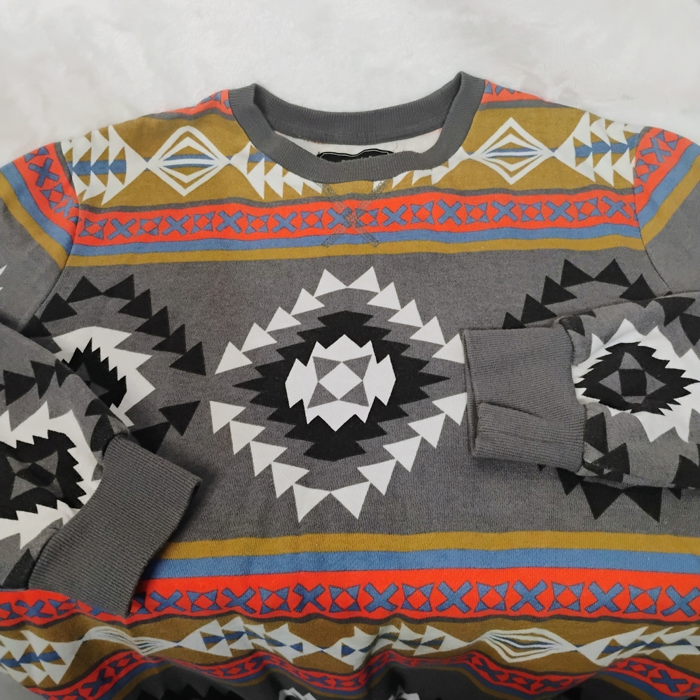 21 Men Southwestern Geometric Print Crewneck Sweatshirt Gray Medium Pullover H‎